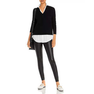 Maglione in Cashmere Vintage Aqua per Donna, Stampa a Righe, Traspirante e Confortevole, Orlo a Camicia Stratificato per l'Inverno - Product Image 5