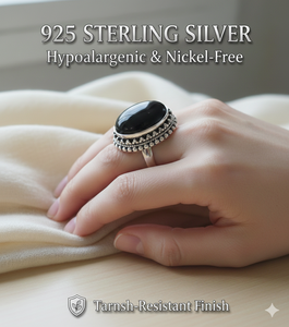 แหวนแต่งงานและหมั้นเงินแท้ 925 ดีไซน์เนอร์ทำมือ ประดับด้วยพลอยออนิกซ์สีดำและพลอยรูปทรงลูกแพร์แบบฝังขอบ - Product Image 3