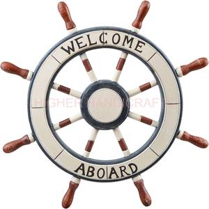 Ancre de bateau en bois de 24 pouces avec barre transversale, volant décoratif, décoration murale pour la maison, navire blanc, noir, marron - Product Image 1