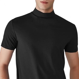 T-shirt pour homme à demi-col haut Slim Fit T-shirt d'été décontracté à manches courtes de couleur unie élastique pull fin T-shirts pour hommes - Product Image 2