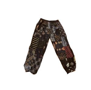 Sarouel d'été en rayonne pour femme avec taille élastique Design patchwork multicolore et poches Pantalon de vêtements de festival - Product Image 1