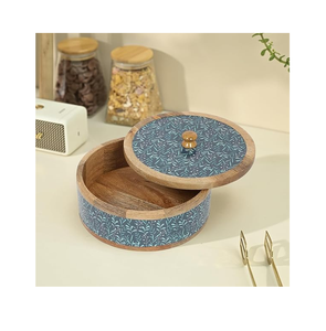 Casserole en bois avec couvercle imprimé Sky Bule Casserole en bois d'acacia au design antique Fournisseur en gros - Product Image 6