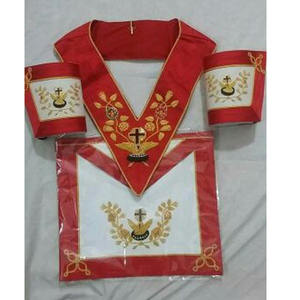 NEW Set Masonic Scottish Rite Rose 18th Degree <b>Apron</b> Gauntlets And Collar GOLD BULLION WIRE Masonic Past Master <b>White</b> And Red - Product Image 1