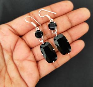 Wholesale Bohemian Style Women's Wedding <b>Drop</b> <b>Earrings</b> Handmade Sterling Silver Brass with Coffin Black Onyx Dangle Design - Product Image 5