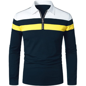 Chemise à manches longues pour homme, coupe ajustée décontractée, respirante, fermeture éclair contrastée, couleur unie, coton, hauts personnalisés OEM ODM, marque privée - Product Image 5