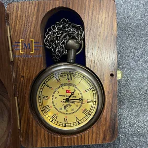럭셔리 황동 포켓 시계 뚜껑 나무 상자 사용자 정의 포켓 시계 체인 사용자 정의 포켓 시계 체인 최고의 남자 웨딩 선물