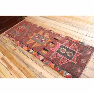 2.7x7.2 ft Vintage Rug, Turkish <b>Runner</b> Rug, <b>Red</b> Orange Polka dot Rug - Product Image 4