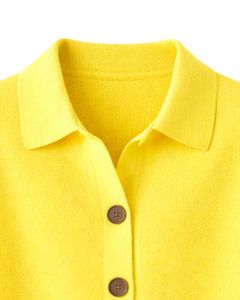 Women Bright Yellow Button Front Knit <b>Cardigan</b> Sweater <b>Long</b> Sleeve Soft Casual Winter Top With Polo Collar For <b>Ladies</b> Wear - Product Image 4