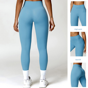 Medias de gimnasio personalizadas de cintura alta en forma de V para mujer, pantalones de Yoga sólidos transpirables de talla grande para Fitness, mallas personalizables - Product Image 4