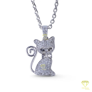 Colgante de gato de Plata de Ley 925 chapado en oro de 14 quilates VVS Lab Grown Diamond Cat Charm Iced Out Cat Jewelry - Product Image 3