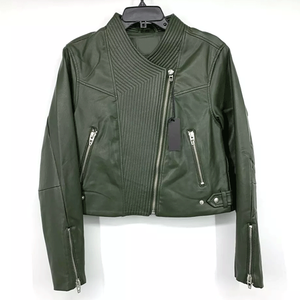 Nueva chaqueta de cuero de imitación de diseño de motorista para mujer en todos los tamaños verde cuero genuino Moto Zip Forever - Product Image 1
