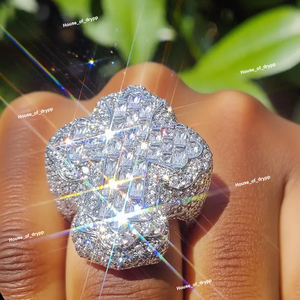 Iced Out Baguette Cut Cross <b>Ring</b> VVS <b>Moissanite</b> Diamond 925 Silver Luxury Hip Hop <b>Ring</b> - Product Image 2