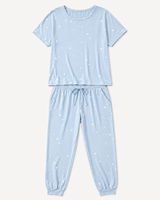 Vrouwen Blauwe Ster Print Pyjama Set Korte Mouw T-Shirt Koord Jogger Broek Zachte Lounge Sleepwear Tweedelige Outfit Oem Leverancier