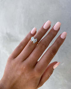 18K Or Blanc Pur Double Réglage Poire & Marquise Cut Lab Grown Diamant Fiançailles De Mariage Solitaire Anneaux Pour Les Femmes En Gros - Product Image 6