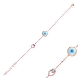 Turkish Eye Design Round Shape Zircon Stone Turkish Handmade Wholesale 925 <b>Silver</b> <b>Sterling</b> Jewelry <b>Bracelet</b> - Product Image 1