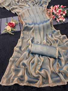 Sari de Chifón Exclusivo y Premium con Bordado Intenso y Borde de Encaje Moti, Suministro Mundial desde India - Product Image 4