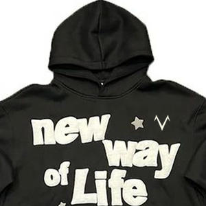 Sudadera con capucha de lana de algodón pesado con logotipo personalizado en relieve para hombre, ropa informal sólida con estampado de soplo, sudaderas con capucha para hombre - Product Image 5