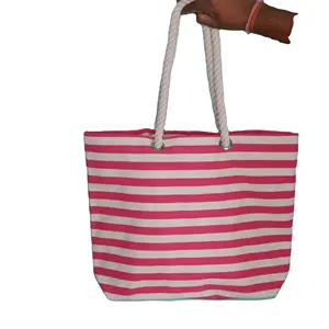 Strip ing Private Label Kreative Designer Luxus Große Tasche Sommer Frauen Benutzer definierte Leinwand Strand tasche mit Reiß verschluss Frauen Einkaufstasche