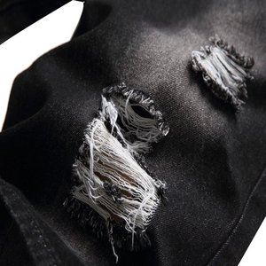 Pantalones Cortos Vaqueros de Mezclilla para Hombre, Talla Grande, Casuales, Negros, de Punto, Forrados, Ligeros, Transpirables, Rotos, 50% Algodón, 50% Poliéster - Product Image 4