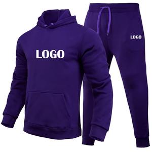 100% coton Logo personnalisé hommes poids lourd hiver automne ensemble de vêtements de sport haute qualité à capuche Joggers survêtement motif solide - Product Image 4