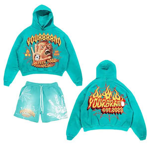 2025 vente en gros hommes grande taille deux pièces ensembles sans manches lavage à l'acide Sweat Shorts T-shirt personnalisé bord brut T-shirt Shorts - Product Image 5