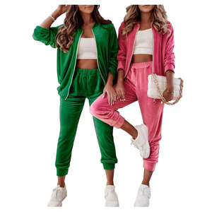 Ensemble survêtement femme en velours et velours côtelé écologique pour l'hiver, pantalon de survêtement et sweat-shirt à fermeture éclair, streetwear - Product Image 1