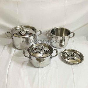 Hammered Stainless Steel Casserole Set <b>with</b> Antique Gold Pumpkin <b>Lid</b> Knobs Luxury Cookware & Serving <b>Pans</b> Pot for Home and Hotel - Product Image 5