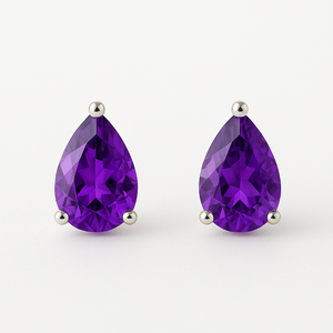 Pendientes de Plata de Ley al por Mayor con Baño de Rodio y Amatista en Corte Pera para Niños, Mujeres, Bodas, Aniversarios y Fiestas - Product Image 1