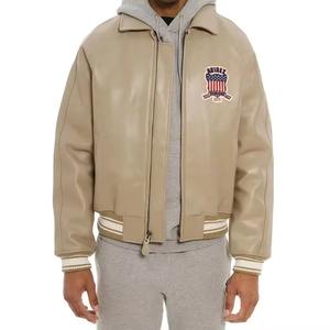 Chaquetas de Cuero de Alta Calidad Marca Avirex para Hombre, Colección de Invierno, Chaqueta de Cuero Avirex para Hombre al por Mayor a Bajo Precio, Color Crema - Product Image 3