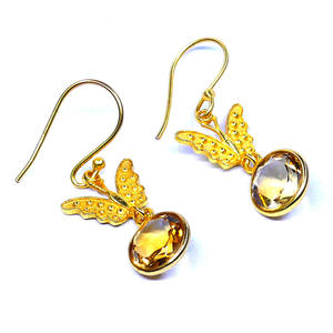 Wholesale 925 Sterling Silver Butterfly Earrings with Citrine Gemstone Hanging <b>Gold</b> Plated Vintage Style <b>for</b> <b>Weddings</b> Parties - Product Image 1