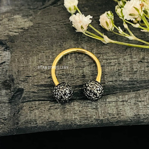 14K Solid Gold <b>Black</b> Diamond Horse Shoe Daith Piercing. - Product Image 4