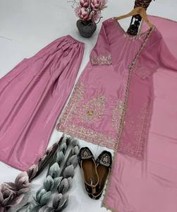Lourd Designer femmes vêtements de fête Sharara costume Collection tissus de merde naturelle broderie lourde séquence travail indien pakistanais - Product Image 4