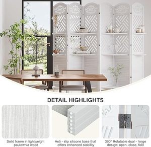 Cloison de séparation en bois naturel avec étagères, écran de confidentialité pliable à 4 panneaux pour la maison, le bureau - Product Image 5