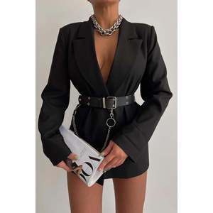 Women's Belt with Eyelet Detail and Chain, Trouser Belt, <b>Jacket</b> Belt, <b>Gothic</b> Belt, Chain Belt - BLACK - Product Image 5