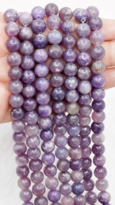 ลูกปัดกลมสำหรับสร้อยข้อมือ,พลอย Lepidolite AAA ขนาด8มม. เคลือบเงาตามธรรมชาติ - Product Image 2