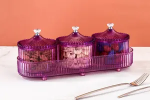 Juego de 3 recipientes para frutos secos Shahi, ideales para regalo, de plástico, redondos, herméticos, con acabado brillante, con bandeja, aptos para congelador, libres de BPA. - Product Image 6