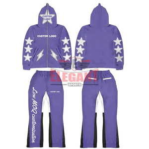 Chándales con cremallera completa para hombre Logotipo bordado desgastado CHándal FLARE para hombre Sudadera con capucha acampanada y conjuntos de pantalones de chándal - Product Image 1