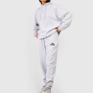 Ensemble de survêtement en molleton respirant à capuche en deux pièces de haute qualité gris cendré pour femmes grande taille décontracté - Product Image 1