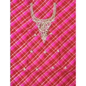 ผ้าไหมโกตาแบบยังไม่เย็บติดกันสำหรับทำชุดคุรตะ พร้อมงานปักมือที่ส่วนคอเสื้อ  ชุดส่าหรีอินเดีย-ปากีสถาน  วัสดุผ้าจอร์เจตต์ - Product Image 1