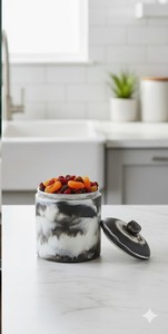 Premium Handmade Black White Resin Eco-Friendly Durable <b>Storage</b> Jar with Cover Natural Resin <b>Container</b> for Home Decor Gifting - Product Image 4