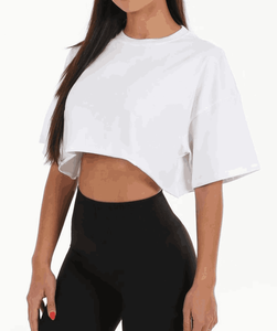 Women's Eco-Friendly Cropped Fitted Streetwear Terry Fabric Anti-Wrinkle Custom Logo Fitness <b>Crop</b> <b>Tops</b> with Loose Fit for Ladies - Product Image 2