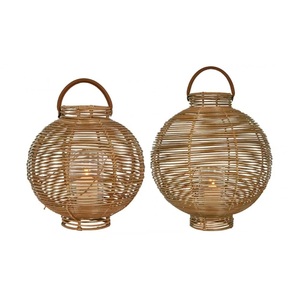 Modern Styles Two Tone Rattan Lantern Green & White <b>Wicker</b> Indoor Outdoor Candle Holder With Glass Lantern In Wholesaler Price - Product Image 6