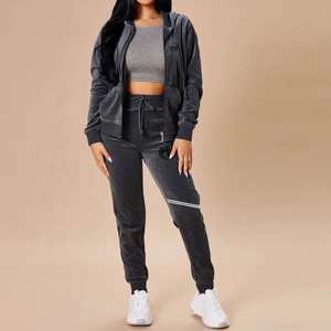 Chándal de algodón suave 100% para mujer, conjunto de 2 piezas, Sudadera con capucha y pantalones, chándal de terciopelo para gimnasio, conjuntos de chándal deportivo, traje de terciopelo para niñas - Product Image 4