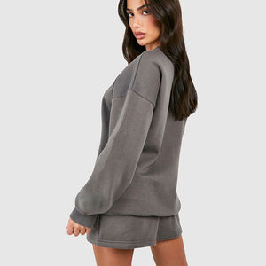 Ensemble deux pièces pour femme en polyester et élasthanne, coupe régulière, avec poches, décontracté, court, hiver, uni, fabrication OEM personnalisée - Product Image 2