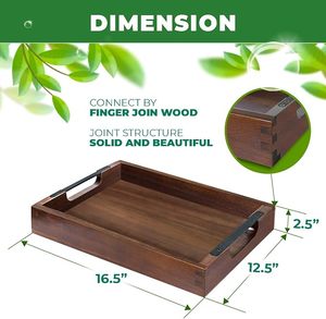 Plateau de service en bois d'acacia rustique écologique fait à la main Poignées en métal Design élégant Grand style ottoman pour la vaisselle Décoration de la maison Nourriture - Product Image 3