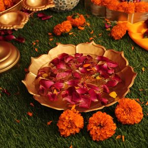 Bowl Hammered Urli <b>Candle</b> Stand with Floating Diya Diwali Gift Silver & Gold Diya Vase Set for Wedding Party Home Decoration - Product Image 1