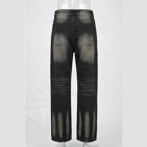 กางเกงยีนส์ทรงตรงผู้ชายดีไซน์ใหม่ สไตล์วินเทจ ลวดลายปะติด ลุคสตรีทแวร์ ใส่สบายสำหรับฤดูร้อนและฤดูใบไม้ร่วง รับผลิตแบบ OEM จำนวนมาก - Product Image 2