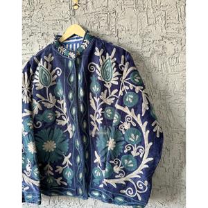 Handmade Reversible Velvet Suzani <b>Jacket</b> Quilted Indian Embroidered Cotton Coat for Ladies Varsity Winter Coat Autumn Boho Suede - Product Image 3