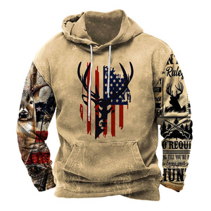 Tribal Aztec American Flag Hoodie Hombres de manga larga Vintage Graphic Pullover Sudadera - Product Image 3