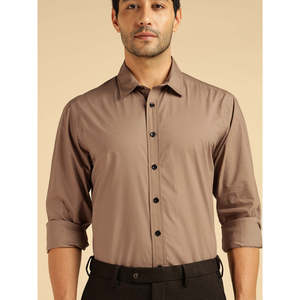 Amanush <b>Men's</b> Beige Solid Cotton Shirt Turn-Down Collar Full Sleeve Anti-Wrinkle Smart Casual Summer Wear <b>Mens</b> Shirts - Product Image 2
